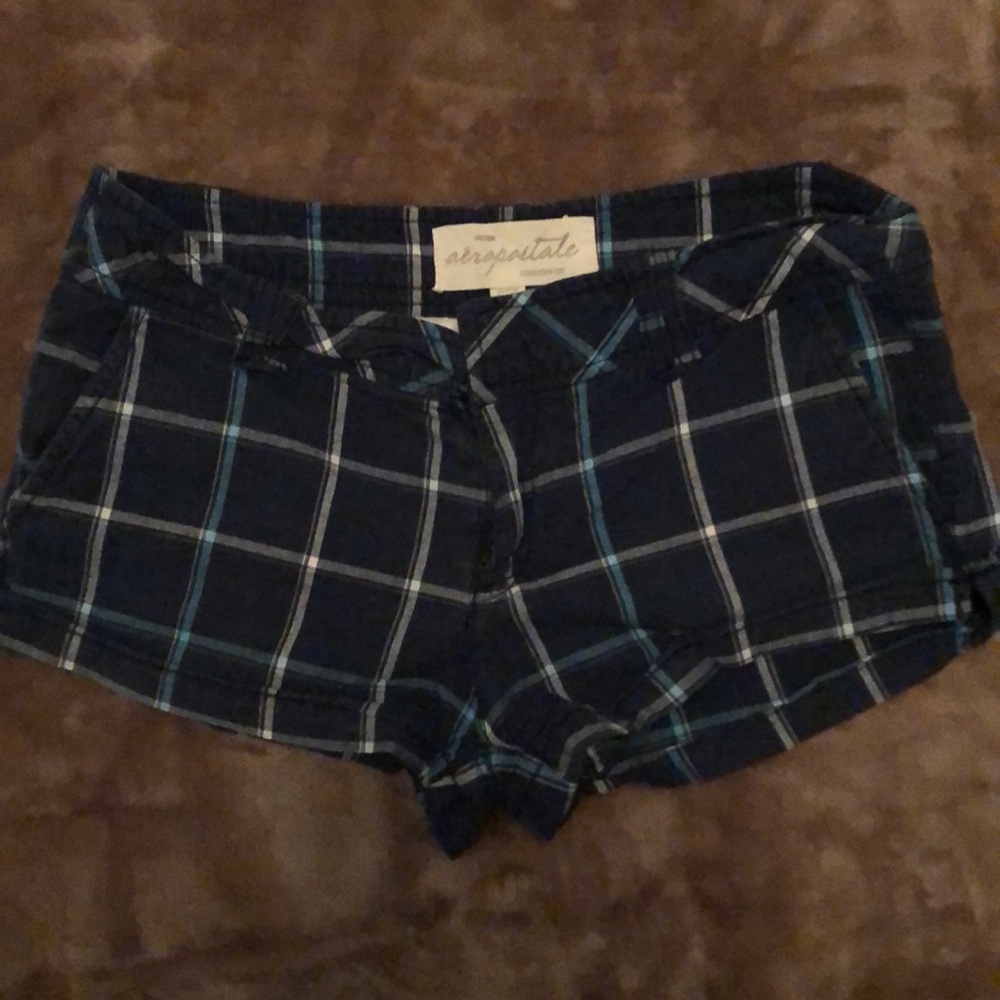 Blue plaid low rise shorts